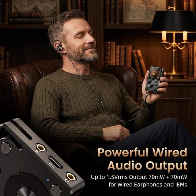 Alt view image 5 of 7 - H2 Hi-Res MP3 Player, 128GB microSD, ESS DAC, Bluetooth 5.2 Lossless digital audio player for local music: DSD128, FLAC, USB-C/USB DAC, 3.5mm headphone and line out; up to 512GB