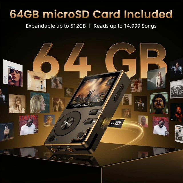 Alt view image 5 of 7 - H2 MP3 Player with Bluetooth, Lossless DSD DAC Flac, High Resolution Music Player, Portable Audio Player with 64 GB Memory Card, Supports up to 512GB