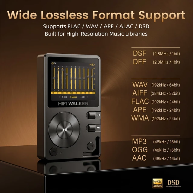 Alt view image 7 of 7 - H2 Hi-Res MP3 Player, 128GB microSD, ESS DAC, Bluetooth 5.2 Lossless digital audio player for local music: DSD128, FLAC, USB-C/USB DAC, 3.5mm headphone and line out; up to 512GB