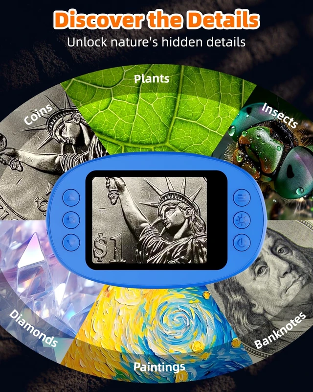 Alt view image 6 of 7 - Handheld Microscope with Lights Digital, Coin Magnifier for Collectors 1000X Magnifying Glass, 2-inch Screen, HD Display, Portable & Pocket, Photo Video Recording, PC Screen Connection, Blue