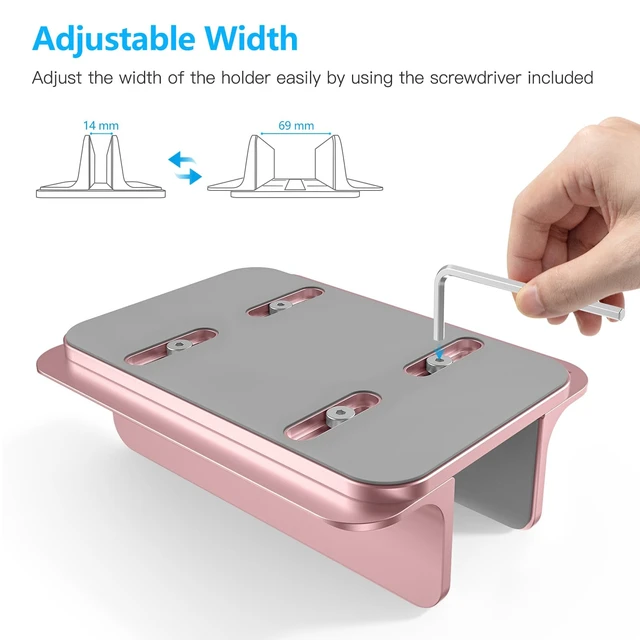 Alt view image 4 of 7 - Vertical Laptop Stand Holder, Adjustable Dock for MacBook, Rose Gold Aluminum Stand for MacBook Stand, Fits Chromebook & Gaming Laptops up to 17.3 in, Office Desk Organization, Space-Saving