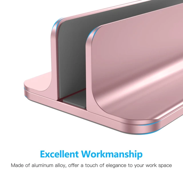 Alt view image 6 of 7 - Vertical Laptop Stand Holder, Adjustable Dock for MacBook, Rose Gold Aluminum Stand for MacBook Stand, Fits Chromebook & Gaming Laptops up to 17.3 in, Office Desk Organization, Space-Saving