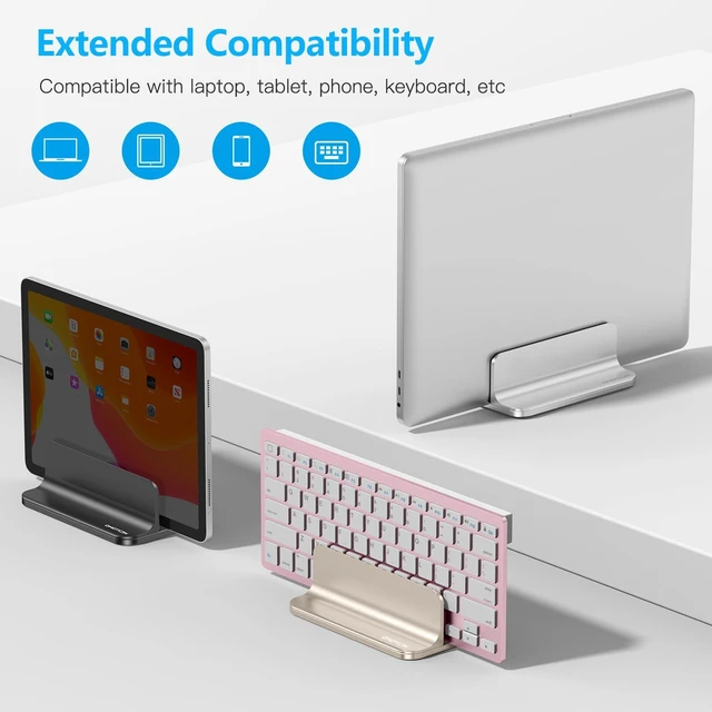Alt view image 5 of 7 - Vertical Laptop Stand Holder, Adjustable Dock for MacBook, Starlight Aluminum Stand for MacBook Stand, Fits Chromebook & Gaming Laptops up to 17.3 in, Office Desk Organization, Space-Saving