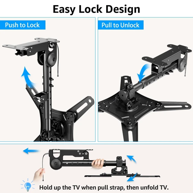 Alt view image 7 of 7 - Flip Down Ceiling TV Mount for Most 13-40" TVs, Full Motion TV Bracket with Height Adjustment, 360° Swivel & Rotate, Fits Flat & Slanted Ceilings, Max VESA 200x200mm Holds up to 22 lbs
