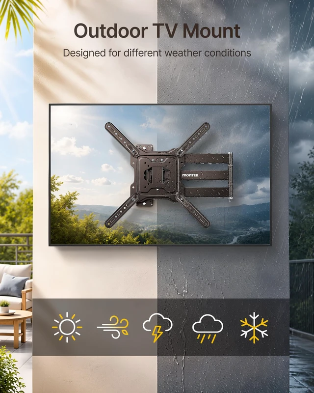 Alt view image 2 of 7 - Outdoor 29 Inch Long Arm TV Wall Mount for 23-65 Inch TV, & Indoor Long Arm Weatherproof Bracket, 96H Salt Spray Tested, Stainless Steel Screws, Swivel Tilt Leveling, Max VESA 400x400mm,77 lbs