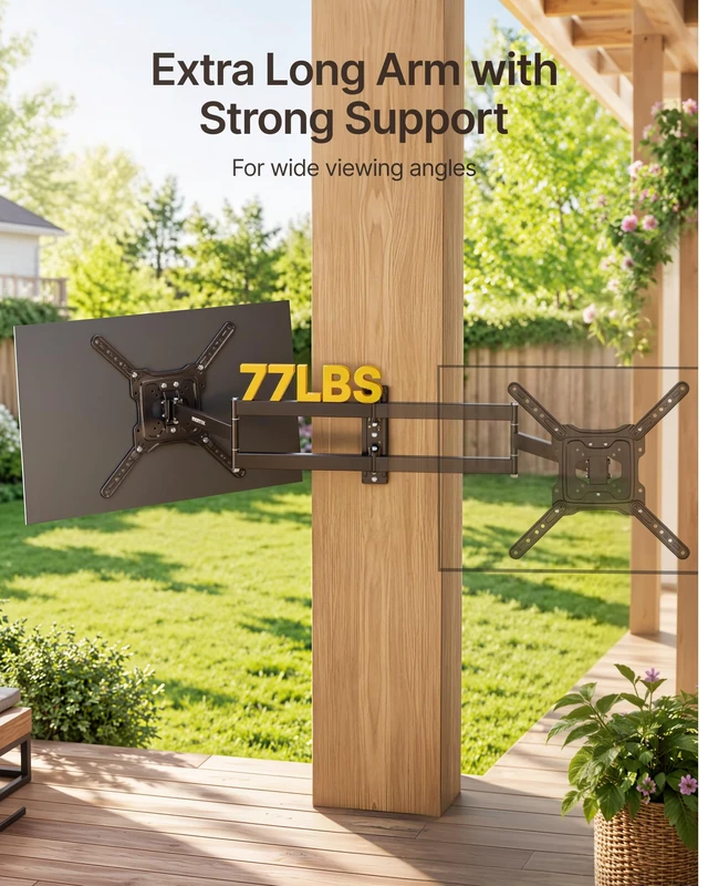 Alt view image 5 of 7 - Outdoor 29 Inch Long Arm TV Wall Mount for 23-65 Inch TV, & Indoor Long Arm Weatherproof Bracket, 96H Salt Spray Tested, Stainless Steel Screws, Swivel Tilt Leveling, Max VESA 400x400mm,77 lbs
