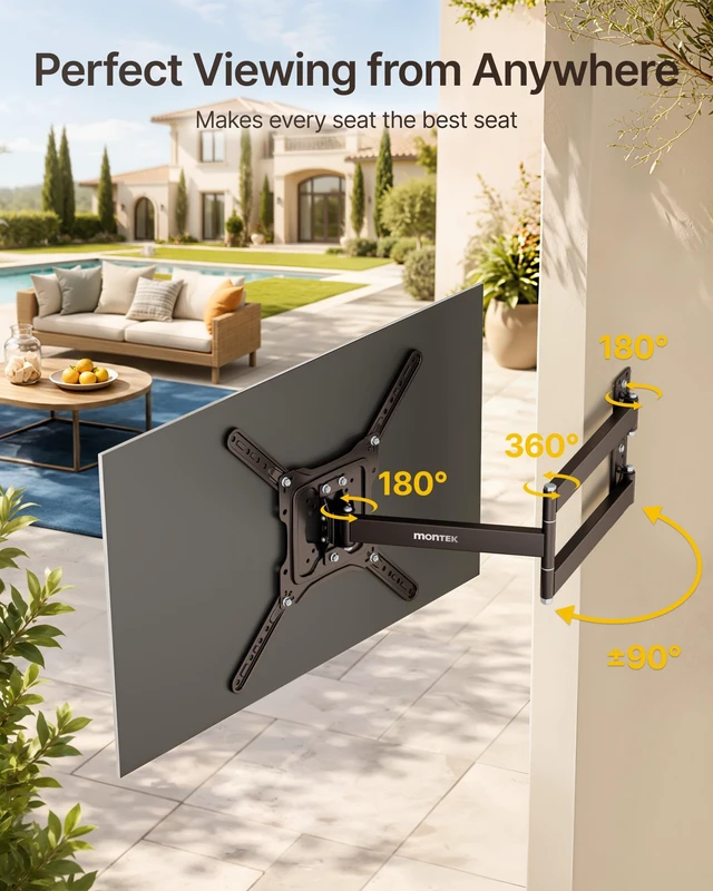 Alt view image 6 of 7 - Outdoor 29 Inch Long Arm TV Wall Mount for 23-65 Inch TV, & Indoor Long Arm Weatherproof Bracket, 96H Salt Spray Tested, Stainless Steel Screws, Swivel Tilt Leveling, Max VESA 400x400mm,77 lbs