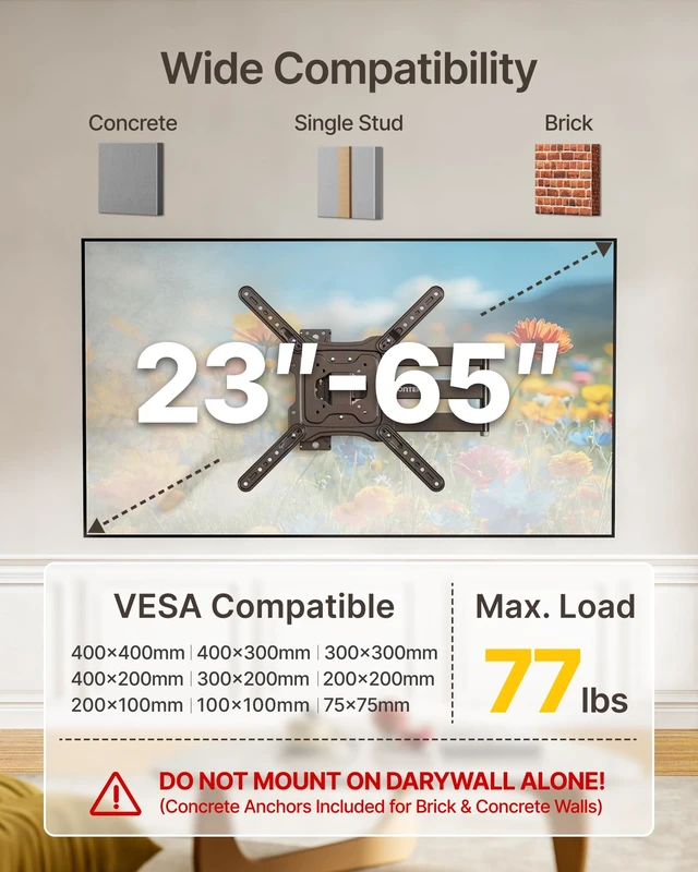 Alt view image 7 of 7 - Outdoor 29 Inch Long Arm TV Wall Mount for 23-65 Inch TV, & Indoor Long Arm Weatherproof Bracket, 96H Salt Spray Tested, Stainless Steel Screws, Swivel Tilt Leveling, Max VESA 400x400mm,77 lbs