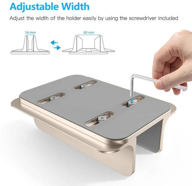 Alt view image 6 of 7 - Vertical Laptop Stand Holder, Adjustable Dock for MacBook, Starlight Aluminum Stand for MacBook Stand, Fits Chromebook & Gaming Laptops up to 17.3 in, Office Desk Organization, Space-Saving