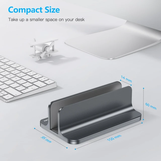 Alt view image 3 of 7 - Vertical Laptop Stand Holder, Adjustable Dock for MacBook, Gray Aluminum Stand for MacBook Stand, Fits Chromebook & Gaming Laptops up to 17.3 in, Office Desk Organization, Space-Saving