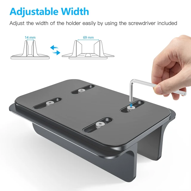 Alt view image 6 of 7 - Vertical Laptop Stand Holder, Adjustable Dock for MacBook, Gray Aluminum Stand for MacBook Stand, Fits Chromebook & Gaming Laptops up to 17.3 in, Office Desk Organization, Space-Saving