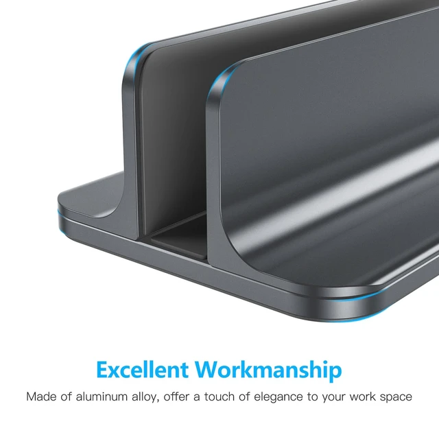 Alt view image 7 of 7 - Vertical Laptop Stand Holder, Adjustable Dock for MacBook, Gray Aluminum Stand for MacBook Stand, Fits Chromebook & Gaming Laptops up to 17.3 in, Office Desk Organization, Space-Saving