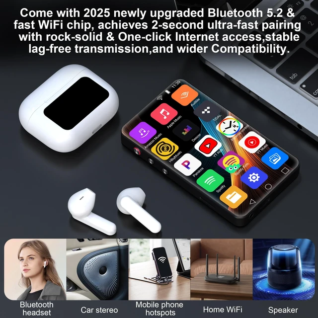 Alt view image 4 of 7 - 144GB MP3 Player with Bluetooth and WiFi, 4" Full Touch Screen MP4 Music Player with Spotify,Parental Control,YouTube, Music,Android Mainstrem Media Music Player for Kids up to 1TB,Black