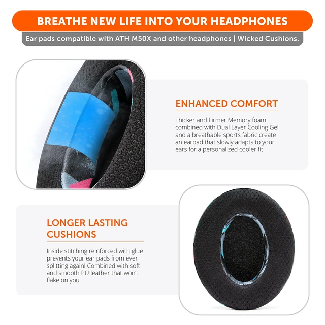 Alt view image 3 of 6 - Freeze - Cooling Gel Earpads for ATH M50X / SteelSeries Arctis/HyperX Made by Wicked Cushions Fits SteelSeries Arctis, ATH M50X, Turtle Beach Stealth & More. Cooler for Longer 90's Black