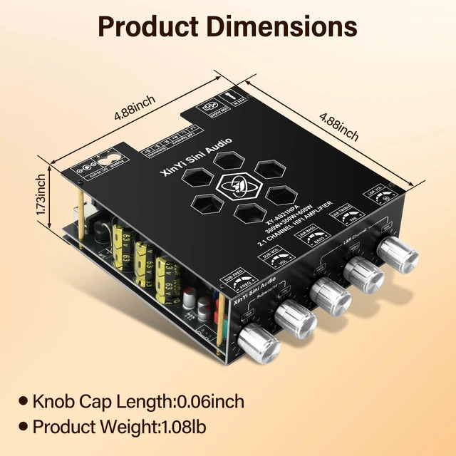 Alt view image 7 of 7 - AS21HPA 2.1 Channel Bluetooth Amplifier Board, 300W*2+600W Peak Power Home Audio Amplifier Board, Amp Wide Voltage Input 19-51V,Supports USB/AUX/BT Input for DIY Wireless Speaker
