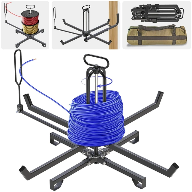 Main image of Foldable Cable Dispenser, Floor or Stud Mounted Wire Spool Rack Fits 4-28 inch Reels, Portable Wire Rack Dispenser with Non-Slip Handle & Storage Bag for Electrical, Industrial & Retail Use