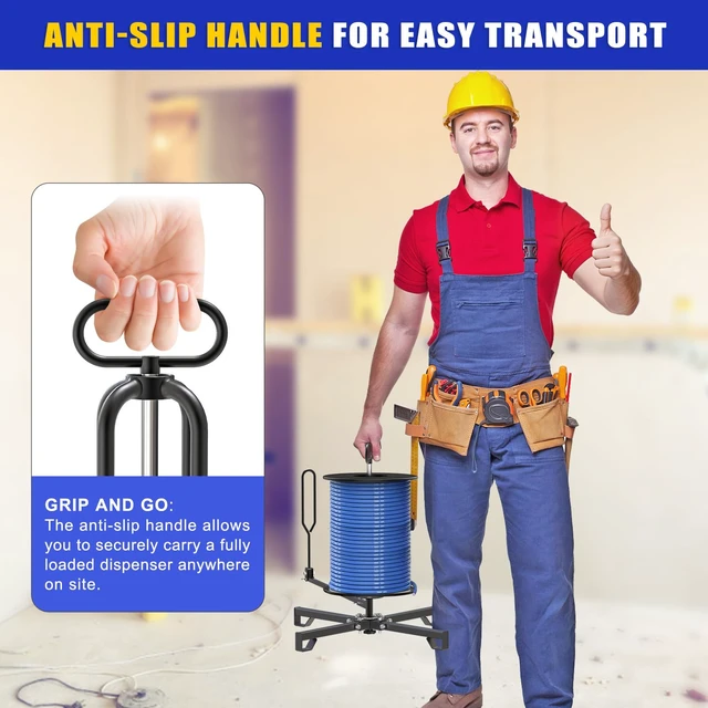 Alt view image 4 of 7 - Foldable Cable Dispenser, Floor or Stud Mounted Wire Spool Rack Fits 4-28 inch Reels, Portable Wire Rack Dispenser with Non-Slip Handle & Storage Bag for Electrical, Industrial & Retail Use