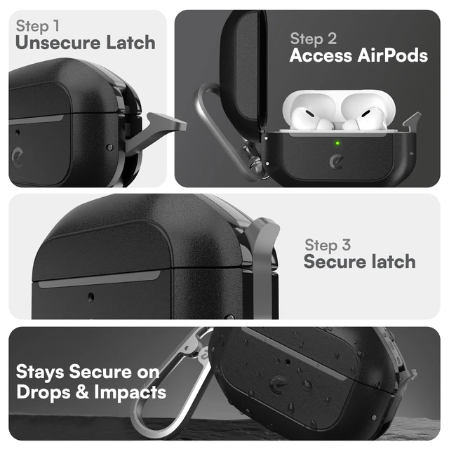 Alt view image 3 of 7 - for Waterproof AirPods Pro 2 Case with Lock - Ultra Rugged, Black IP68 Water Proof, Dust Proof, Shockproof Protector, Heavy Duty Protection, Drop Proof Cover, Carabiner for iPods Pro 2nd Gen