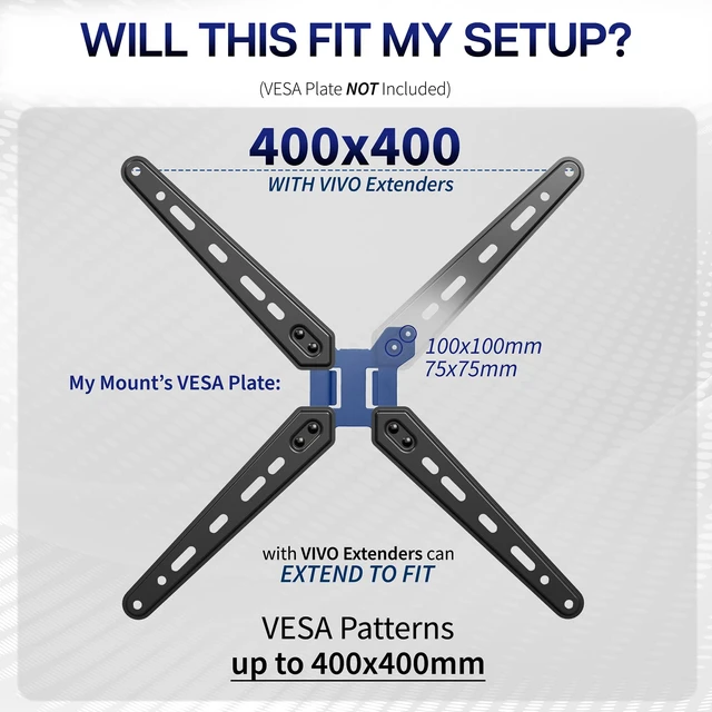 Alt view image 3 of 7 - Black VESA TV Mount Adapter Plate for 32-55 in Screens, MOUNT-AD600B Sturdy Steel Design, Powder Coated, Adapter Plate Bracket for LCD LED TV, Conversion Kit, Adds 300mm of VESA Extension