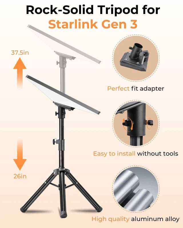 Alt view image 2 of 7 - Starlink Gen 3 Tripod Mount Adjustable Height Stable for Camping & RV Starlink Tripod Stand for Gen 3, Starlink Stand for Outdoor
