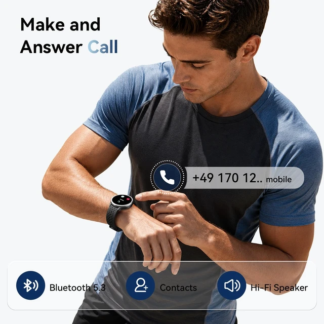 Alt view image 2 of 7 - Smart Watch for Men/Women, Answer/Make Call, 1.27" Ultra-HD Screen Smartwatch for iPhone & Android, 3ATM Waterproof Fitness Tracker with Heart Rate/Sleep/SpO2 Monitor, 120+ Sport Modes, 2 Bands