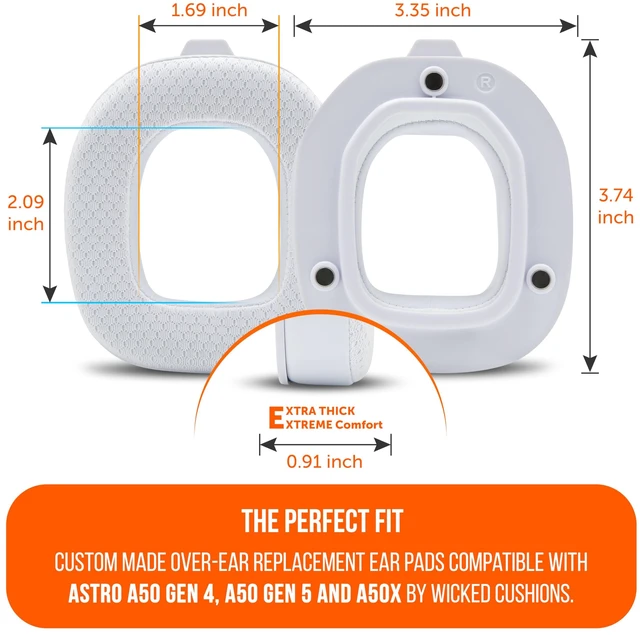 Alt view image 5 of 7 - Mod Kit A50 - Earpads & Headband for Astro A50 Gen 4/5 / A50x Made by Wicked Cushions Cooling Gel Earpads and Matching Headband that offer Enhanced Comfort & Durability White