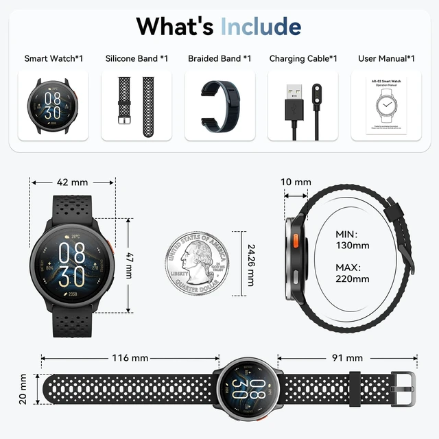 Alt view image 7 of 7 - Smart Watch for Men/Women, Answer/Make Call, 1.27" Ultra-HD Screen Smartwatch for iPhone & Android, 3ATM Waterproof Fitness Tracker with Heart Rate/Sleep/SpO2 Monitor, 120+ Sport Modes, 2 Bands