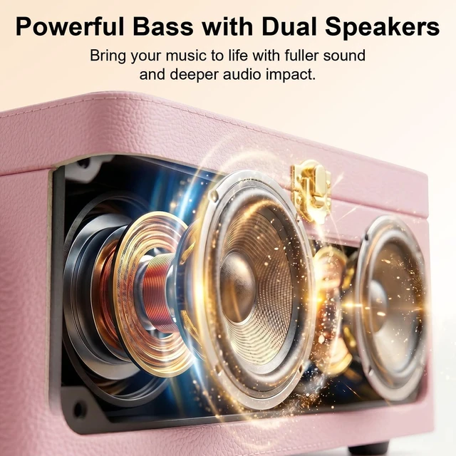 Alt view image 3 of 7 - Portable CD Player with Bluetooth 5.4, 3600mAh Rechargeable Battery Hi-Fi speakers,FM Radio, Leather retro suitcase style,Vintage CD Music Kpop Player,gift idea for music lovers,home decor