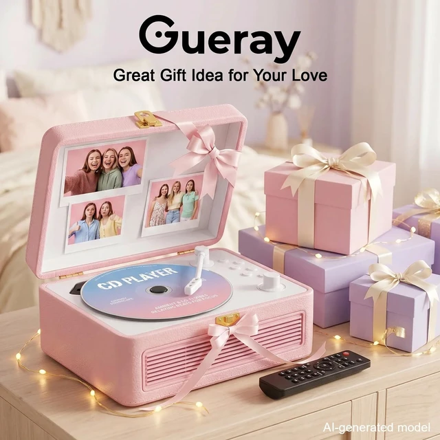 Alt view image 6 of 7 - Portable CD Player with Bluetooth 5.4, 3600mAh Rechargeable Battery Hi-Fi speakers,FM Radio, Leather retro suitcase style,Vintage CD Music Kpop Player,gift idea for music lovers,home decor
