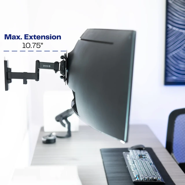 Alt view image 6 of 7 - Black Single Ultrawide Wall Mount, Up to 49 in Screens, MOUNT-VW06 Tilt & Swivel Arm, Low Profile, Monitor Wall Mount with 10.8 in Extension, Max VESA 200x200mm, Holds 44 lbs