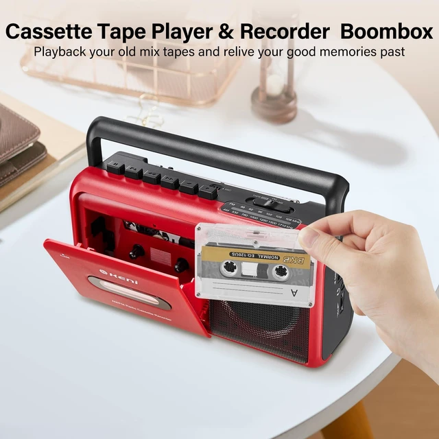 Alt view image 2 of 6 - Portable Cassette Tape Player Recorder, AM/FM Radio Cassette Player Boombox with Built in Speaker, Headphone Jack, AC or Battery Operated Tape Player, Red