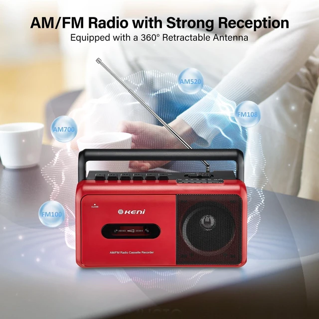 Alt view image 3 of 6 - Portable Cassette Tape Player Recorder, AM/FM Radio Cassette Player Boombox with Built in Speaker, Headphone Jack, AC or Battery Operated Tape Player, Red