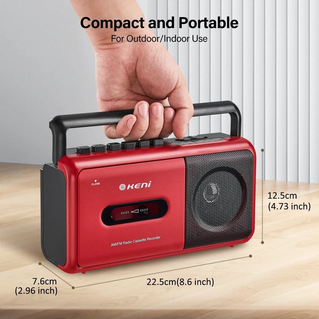Alt view image 4 of 6 - Portable Cassette Tape Player Recorder, AM/FM Radio Cassette Player Boombox with Built in Speaker, Headphone Jack, AC or Battery Operated Tape Player, Red