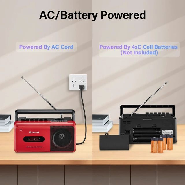 Alt view image 5 of 6 - Portable Cassette Tape Player Recorder, AM/FM Radio Cassette Player Boombox with Built in Speaker, Headphone Jack, AC or Battery Operated Tape Player, Red