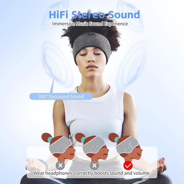 Alt view image 6 of 7 - Sleep Headphones Bluetooth 6.0 Headband for Side Sleepers (Gray & Gray) 200mah cell for 20hr playback, 3mm ultra-thin speaker & mic, HD stereo, removable & washable, 2-in-1 sport & sleep headband