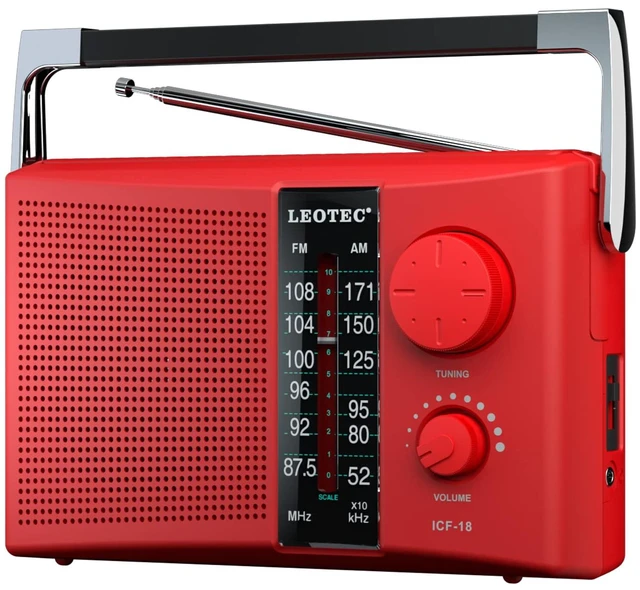Main image of Portable AM FM Radio with Best Reception AC & Battery Operated Big Speaker,Large Tuning Knob,Clear Dial,Earphone Jack for Gift (Red)