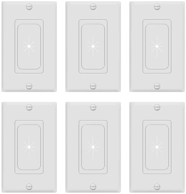 Main image of 1-Gang Flexible Rubber Cable Pass-Through Wall Plate, 6-Pack Standard 4.50" x 2.75" white decorator cover. Rubber grommet insert for low-voltage cables, wall-mount TVs and home theaters
