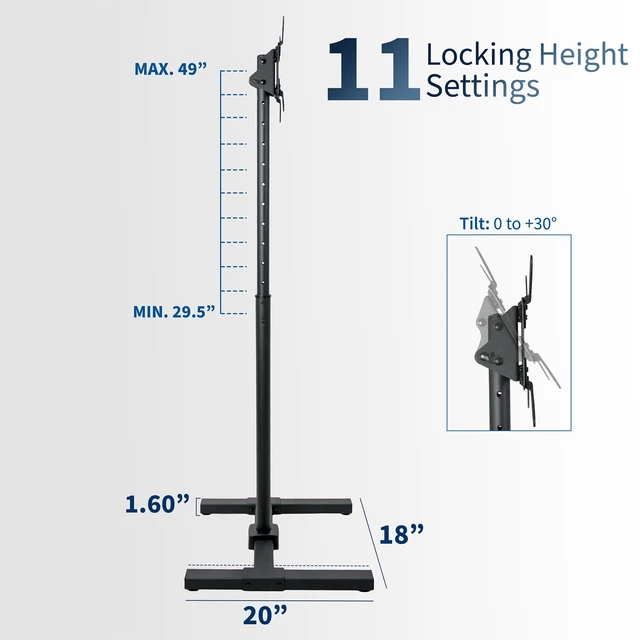 Alt view image 3 of 7 - TV Floor Stand for 13 to 50 inch Flat Panel LED LCD Plasma Screens, Portable Display Height Adjustable Mount STAND-TV07
