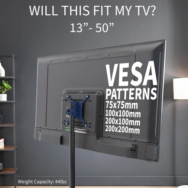 Alt view image 5 of 7 - TV Floor Stand for 13 to 50 inch Flat Panel LED LCD Plasma Screens, Portable Display Height Adjustable Mount STAND-TV07
