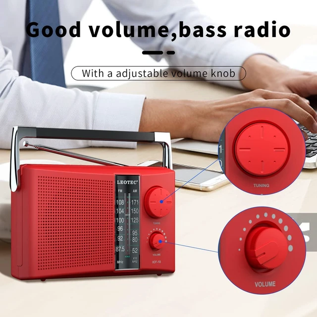 Alt view image 2 of 7 - Portable AM FM Radio with Best Reception AC & Battery Operated Big Speaker,Large Tuning Knob,Clear Dial,Earphone Jack for Gift (Red)
