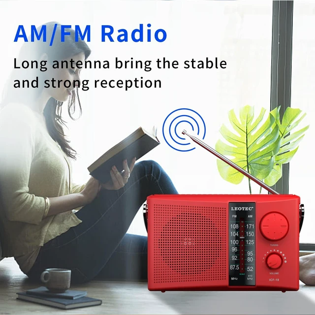 Alt view image 3 of 7 - Portable AM FM Radio with Best Reception AC & Battery Operated Big Speaker,Large Tuning Knob,Clear Dial,Earphone Jack for Gift (Red)