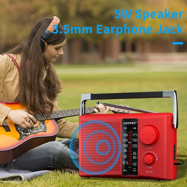 Alt view image 4 of 7 - Portable AM FM Radio with Best Reception AC & Battery Operated Big Speaker,Large Tuning Knob,Clear Dial,Earphone Jack for Gift (Red)