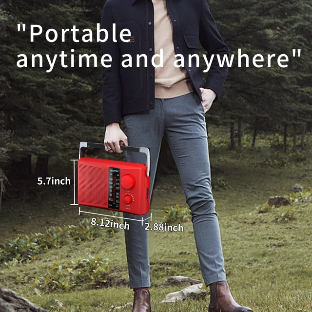 Alt view image 5 of 7 - Portable AM FM Radio with Best Reception AC & Battery Operated Big Speaker,Large Tuning Knob,Clear Dial,Earphone Jack for Gift (Red)