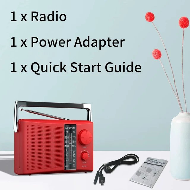 Alt view image 7 of 7 - Portable AM FM Radio with Best Reception AC & Battery Operated Big Speaker,Large Tuning Knob,Clear Dial,Earphone Jack for Gift (Red)