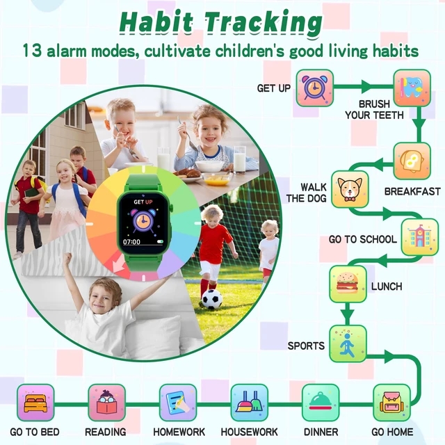 Alt view image 3 of 7 - Kids Smart Watch with 32 Puzzle Games, Video, HD Camera, Pedometer 1.69" Touch Screen Kids Watches, Alarm Clock, Audiobooks, Music, Flashlight, Educational Toys Gifts for Boys Girls Age 3-12