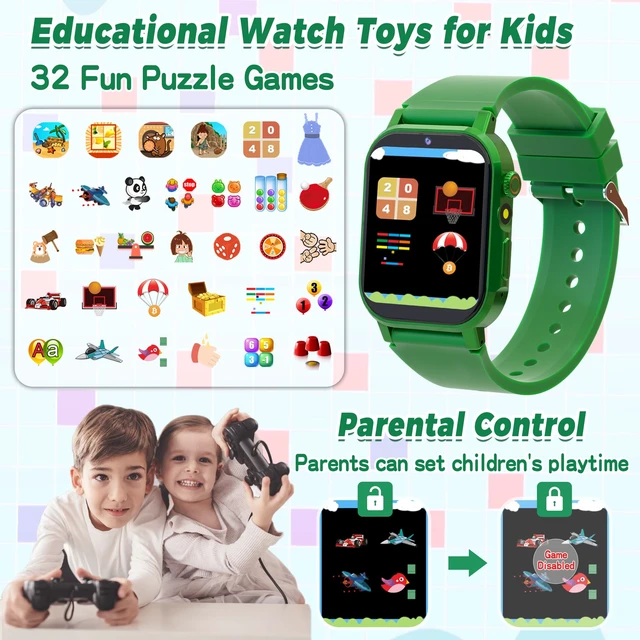 Alt view image 5 of 7 - Kids Smart Watch with 32 Puzzle Games, Video, HD Camera, Pedometer 1.69" Touch Screen Kids Watches, Alarm Clock, Audiobooks, Music, Flashlight, Educational Toys Gifts for Boys Girls Age 3-12