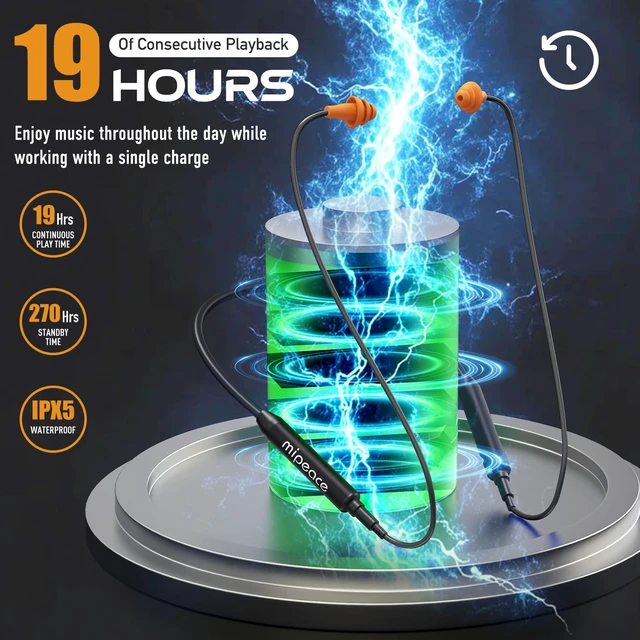 Alt view image 5 of 7 - Bluetooth Work Headphones, Earplug Headphones for Ear Protection Replaceable Earbud Cables, Looks Like Safety Earplugs with Bluetooth Hearing Protection and 29dB Noise Reduction
