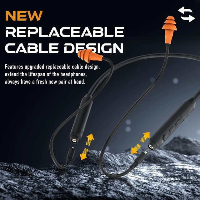 Alt view image 4 of 7 - Bluetooth Work Headphones, Earplug Headphones for Ear Protection Replaceable Earbud Cables, Looks Like Safety Earplugs with Bluetooth Hearing Protection and 29dB Noise Reduction