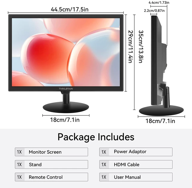 Alt view image 7 of 7 - 19 inch Computer Monitor 1440x900 PC Monitor with HDMI VGA AV BNC USB Ports, 60Hz, 5Ms, VESA, Display Build-in Speakers for Office Home