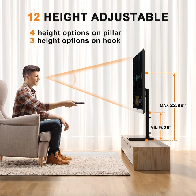 Alt view image 2 of 7 - Universal Swivel TV Stand Base Table Top TV Stand for 32-75 Inch TVs 60 Degree Swivel, 12 Height Adjustable Monitor Mount Stand, Max VESA 600x400mm,Holds up to 99lbs TS204